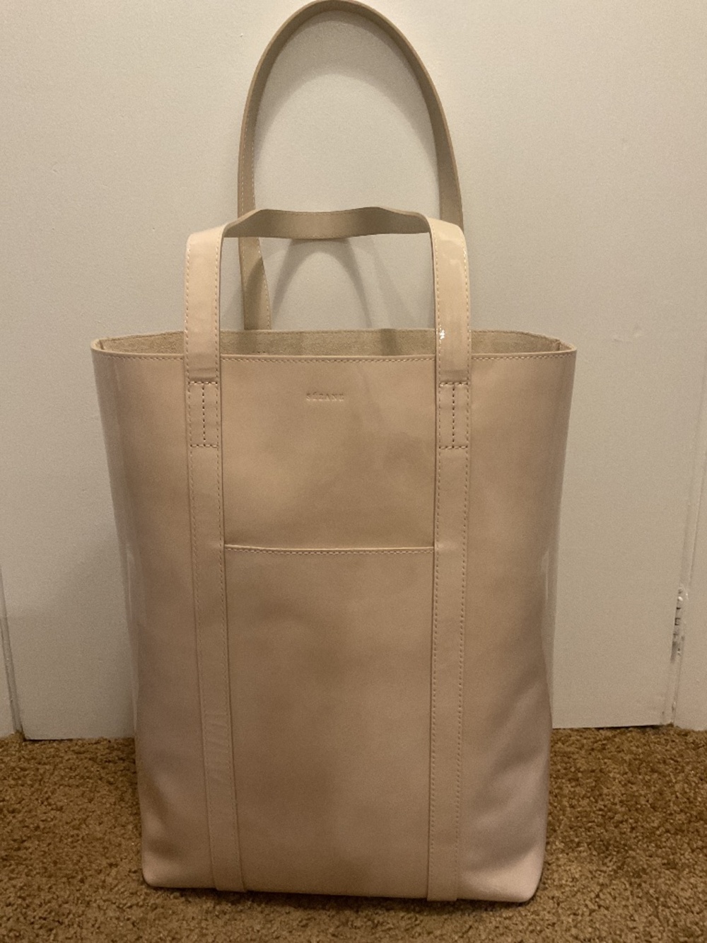 Sezane The Tote in Patent Cream